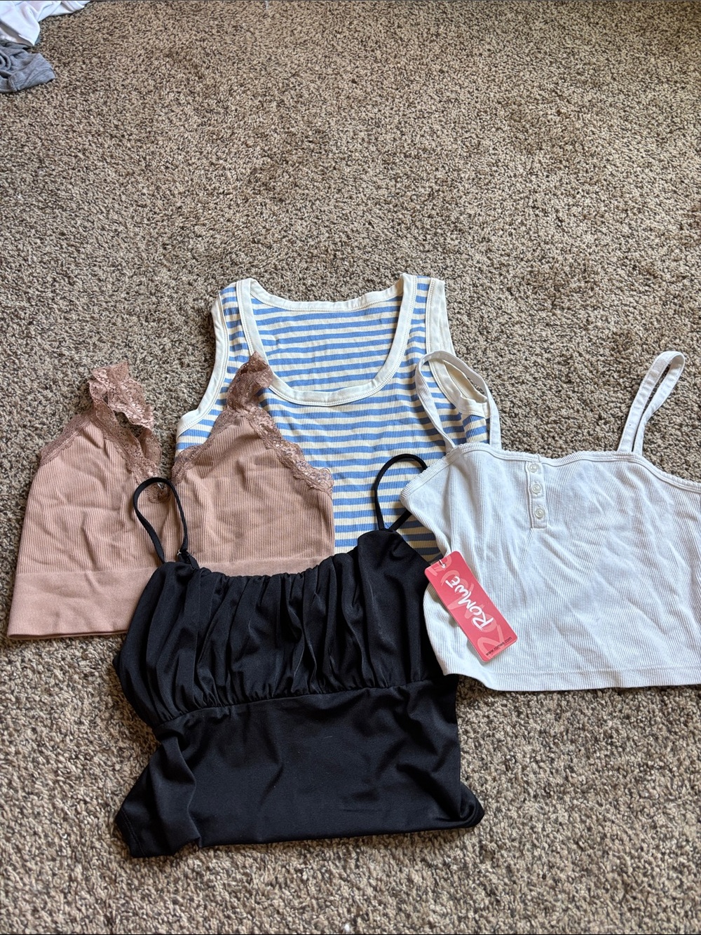 4 Mixed Tank & Cami Bundle - Blue Stripe, White, Black, Brown